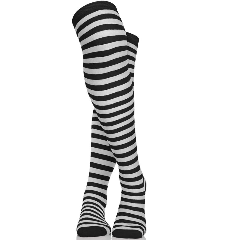 Skeleteen جوارب سكيليتين سوداء وبيضاء - جوارب عالية الساق مخططة فوق الركبة لملحقات الأزياء للرجال والنساء والأطفال - Image 5